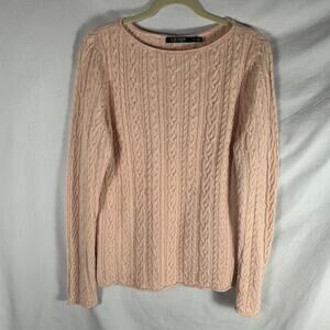 Ralph Lauren Cable Knit Sweater Women’s XL Pink 100% Cotton Preppy Classic